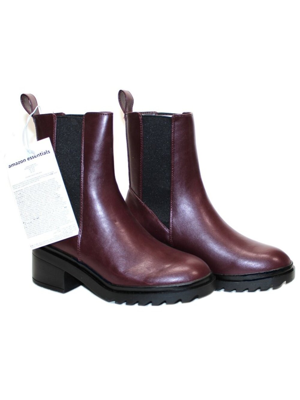 Women's Chunky Sole Chelsea Pull On Boots Oxblood Faux Leather Size 6.5